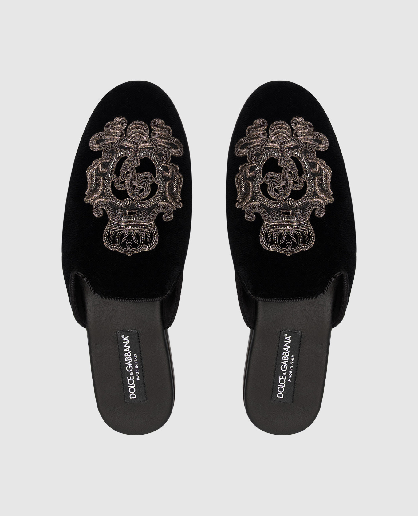 Black velvet slippers with embroidery Dolce&Gabbana 4