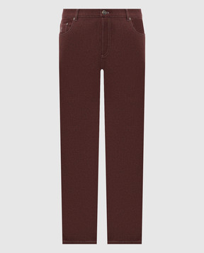Brunello Cucinelli Burgundy wool and cashmere pants with logo patch ME499F1012