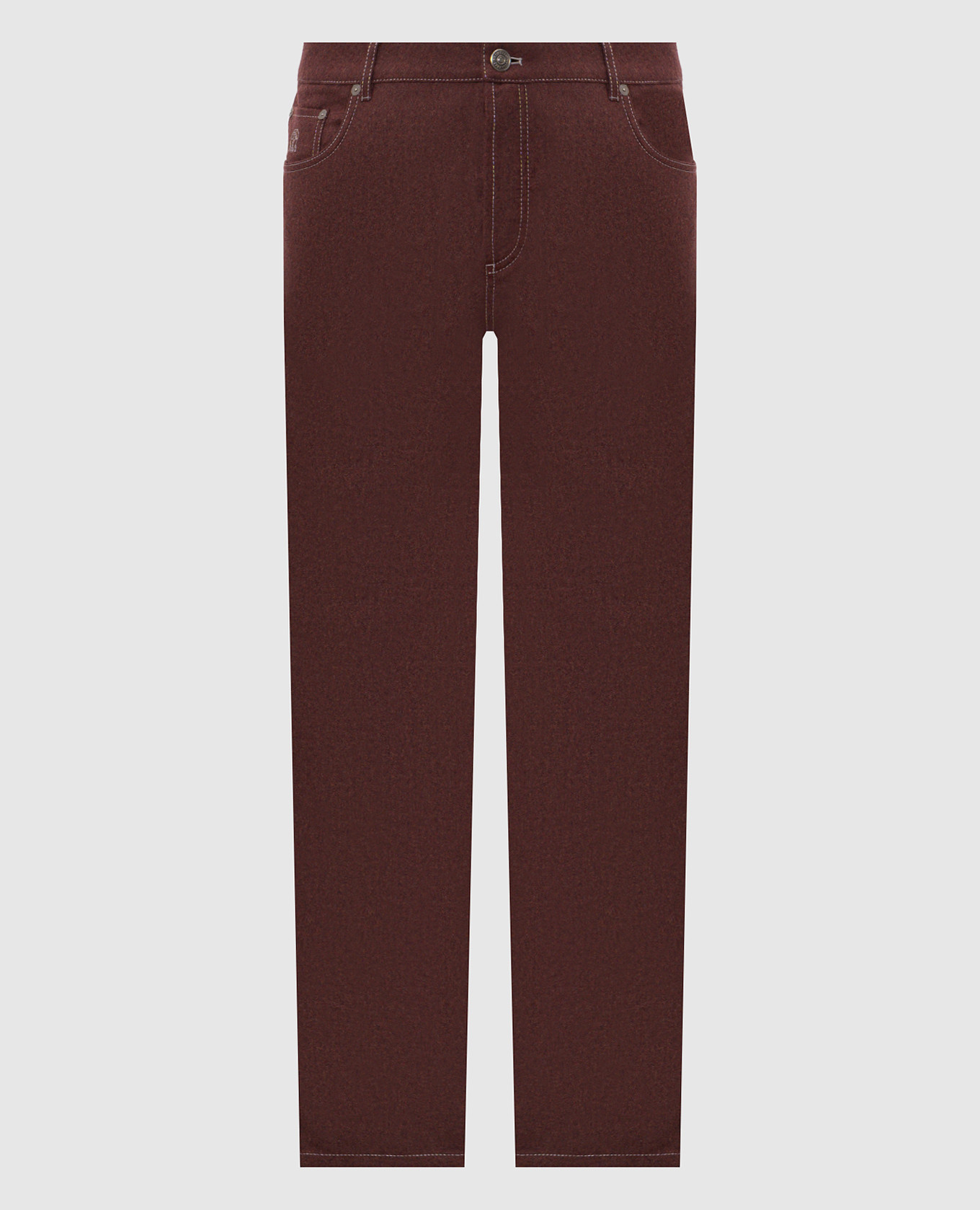 Burgundy wool and cashmere pants with logo patch Brunello Cucinelli