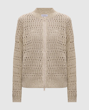 Brunello Cucinelli Beige openwork linen cardigan MCO564706