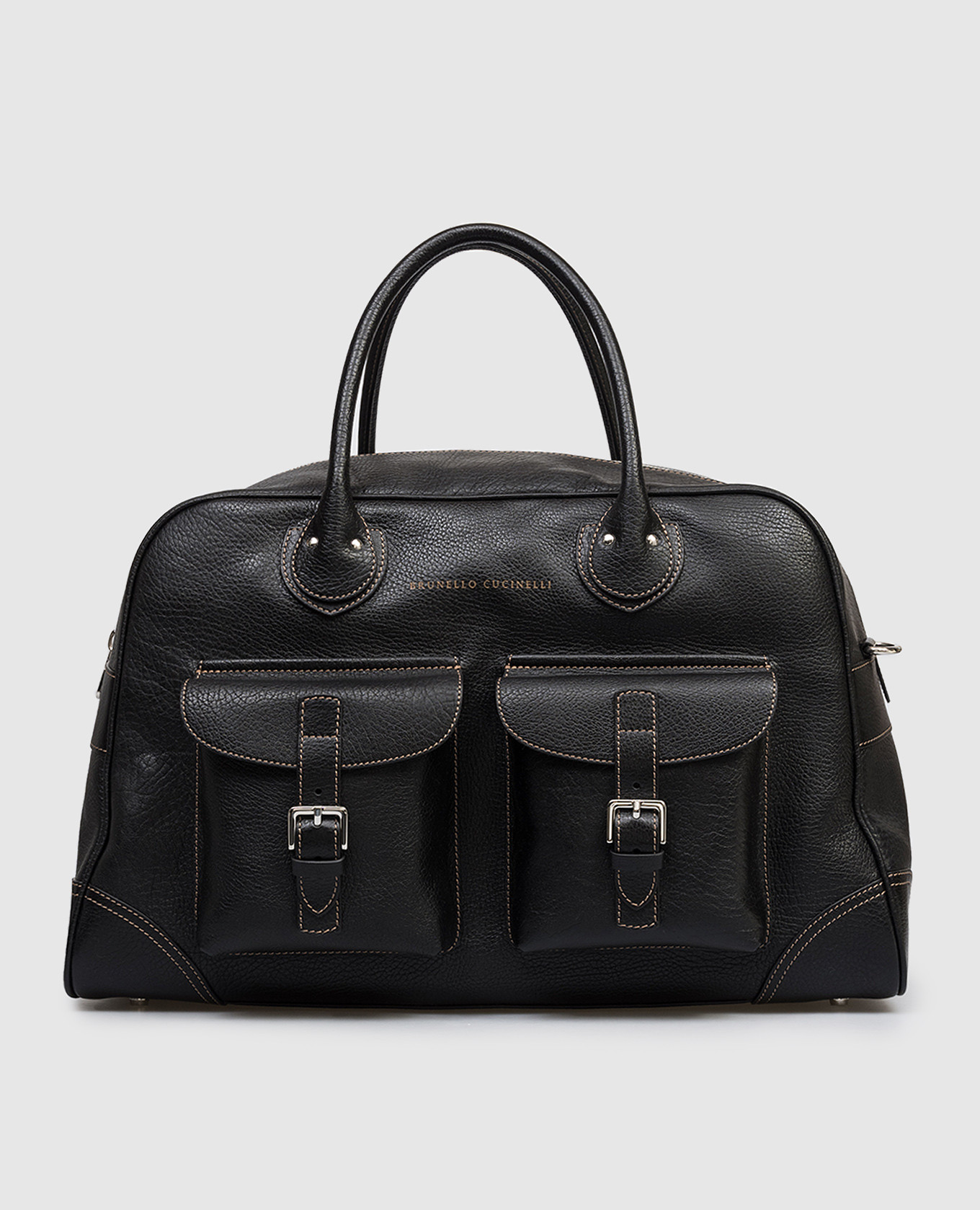 

Black leather travel bag with logo print Brunello Cucinelli