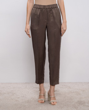 Peserico Brown linen pants with monil chain A0407201926