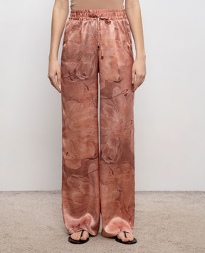Kiton Pink silk pants with floral print D48122K0873G