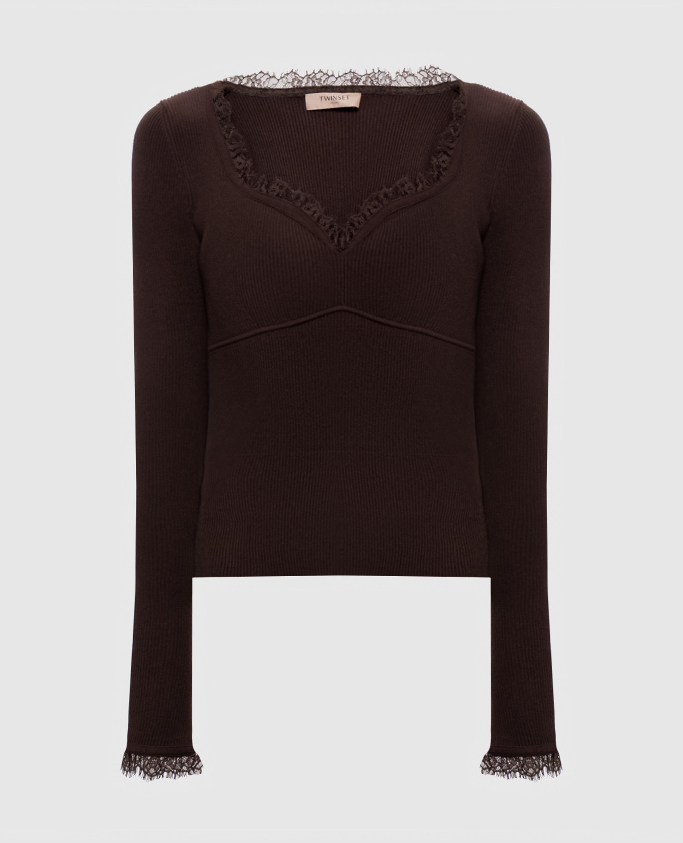 Brown ribbed jumper with lace