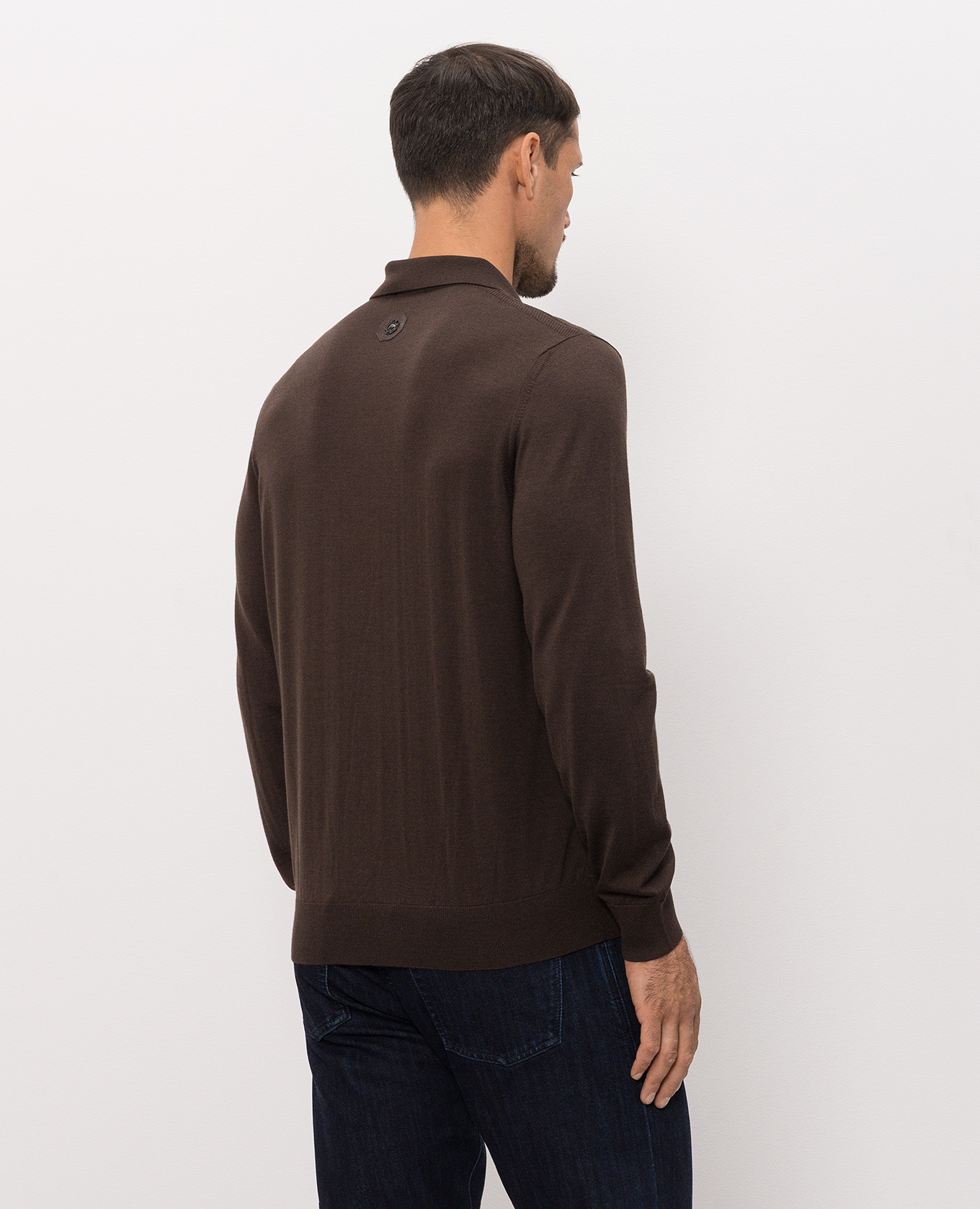 Brown wool and silk polo shirt with patch Stefano Ricci 4