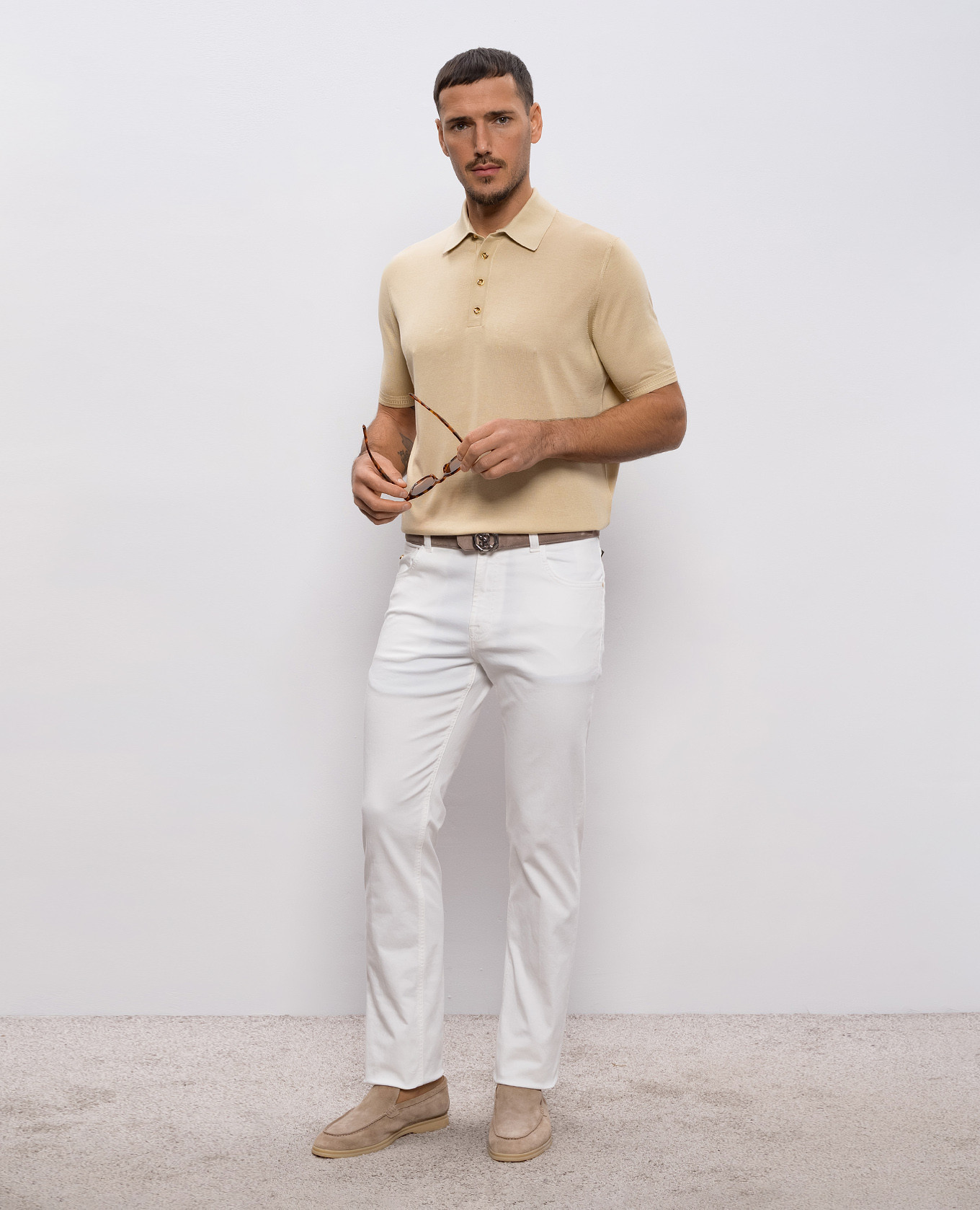 

Yellow silk polo with monogram logo Stefano Ricci