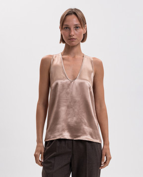 Peserico Brown top with monil chain A08118D01514