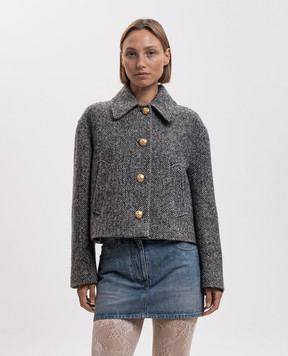 Valentino Gray cropped coat with patterned wool 9B3CJ485ABG