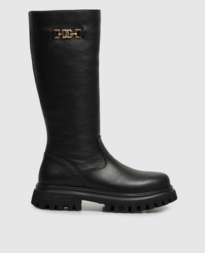Dolce&Gabbana Children's black leather boots with fur D11435A07223136