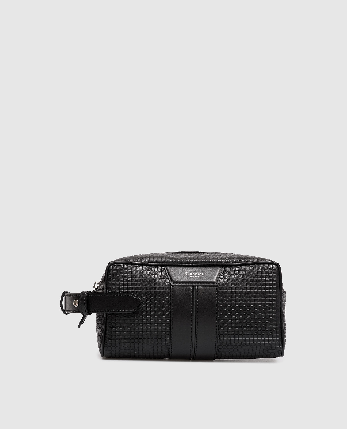 

Black leather toiletry bag with logo Serapian