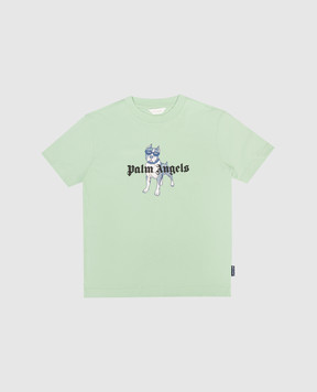 Palm Angels Children's green T-shirt with branded print PBAA003S26JER008
