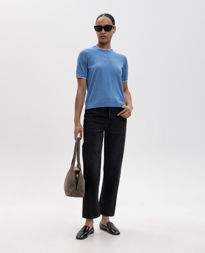 Versace Blue wool T-shirt with logo embroidery 10257221A17823