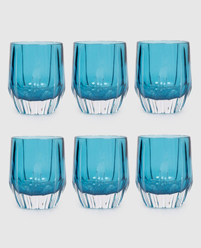 La Reine Set of blue crystal glasses DIAMOND 6 pcs DOFDIAMOND