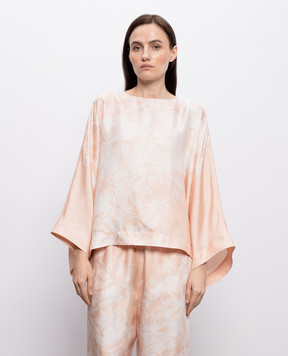 Agnona Beige silk blouse with floral print TT1106YS4068