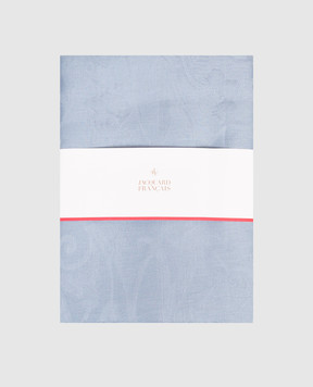 Le Jacquard Fraincais Tivoli blue linen tablecloth with woven pattern 31298