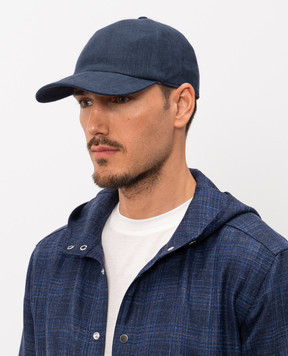 CAPOBIANCO Blue linen cap with logo 20MC1LL00
