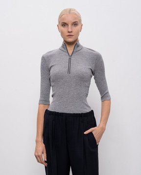 Brunello Cucinelli Gray wool top with monil chain MD998VB714