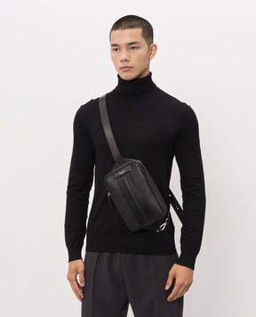 Serapian Black leather sling bag with branded embossing SRSTSMML738715ACG2