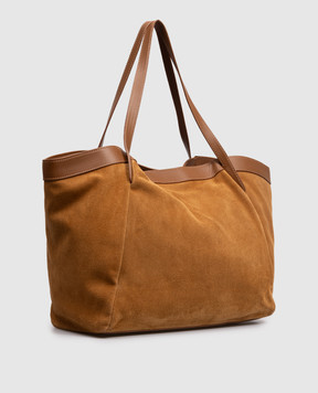 Twinset Brown suede bag with embossed logo 261TB7100