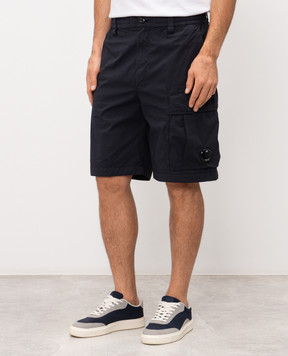 C.P. Company Blue shorts with logo patch MBE254A006439G