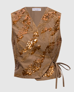 Brunello Cucinelli Brown vest with sequins M0F79HD906