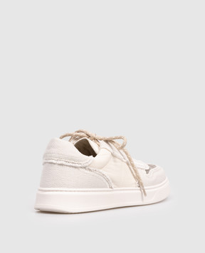 Brunello Cucinelli Children's white linen sneakers with a monil chain BZ8581G425