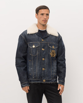 Dolce&Gabbana Blue insulated denim jacket with fur G9CICZG8PO3