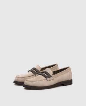 Brunello Cucinelli Beige suede loafers with monil chain MZSFG3237