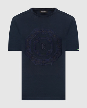 Stefano Ricci Blue T-shirt with embroidered monogram logo MNH6305490TE0001
