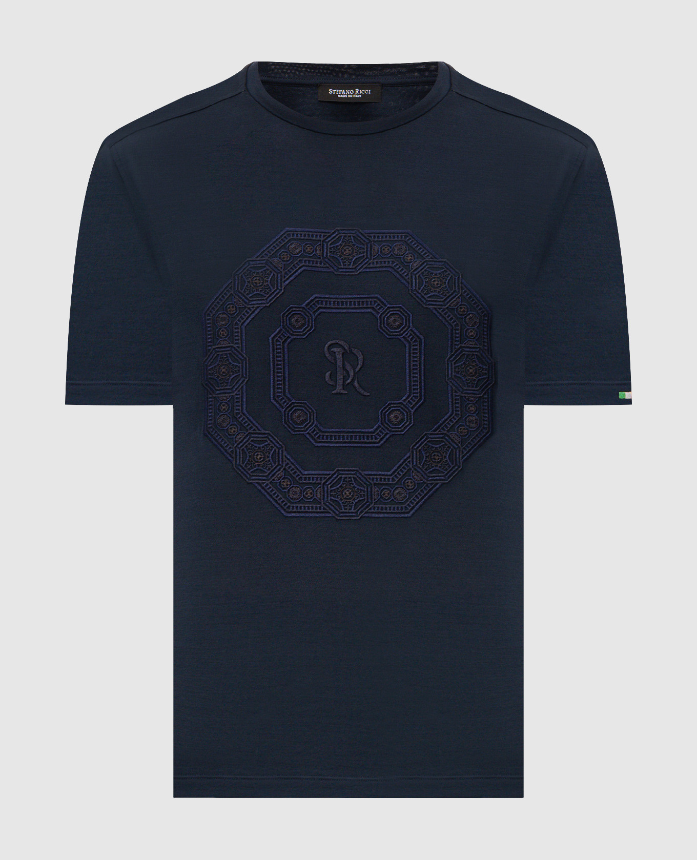 Blue T-shirt with embroidered monogram logo