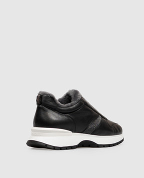 Doucal's Black leather sneakers with fur trim DD8931WHINPM872