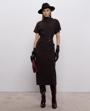 Brunello Cucinelli Brown midi dress with wool MP929AFB91