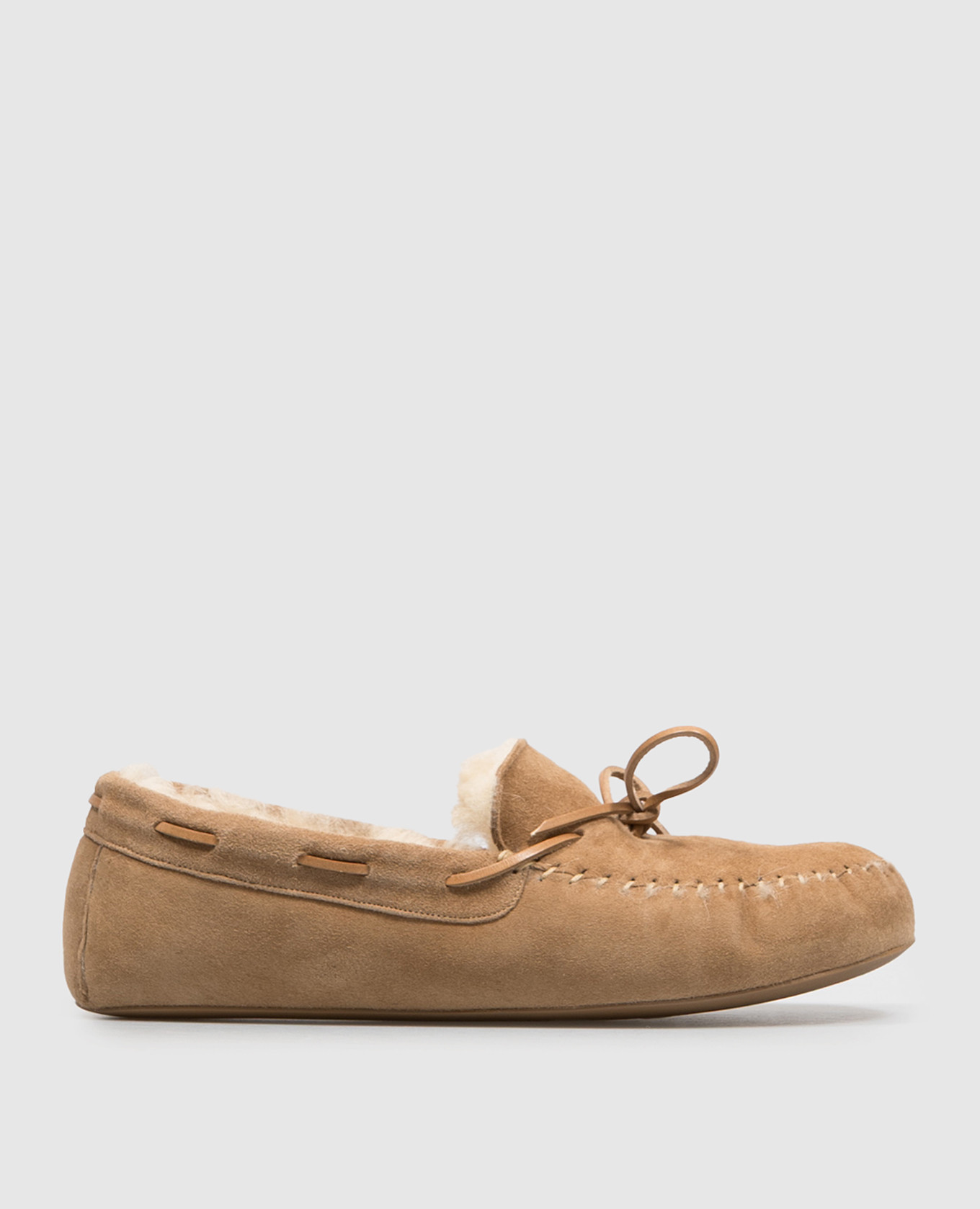 Beige suede Lucca moccasins with fur