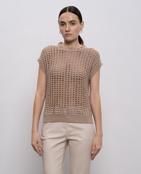 Peserico Brown openwork top with sequins A99046F0709110