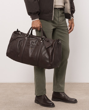 Doucal's Brown leather travel bag with embossed logo DB002303UT284