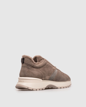 Doucal's Beige suede sneakers with fur DD8931WHINPM730