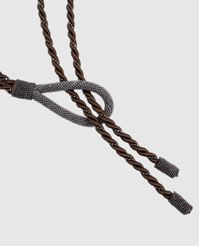 Peserico Brown braided belt with monil chain S32604C0CC811