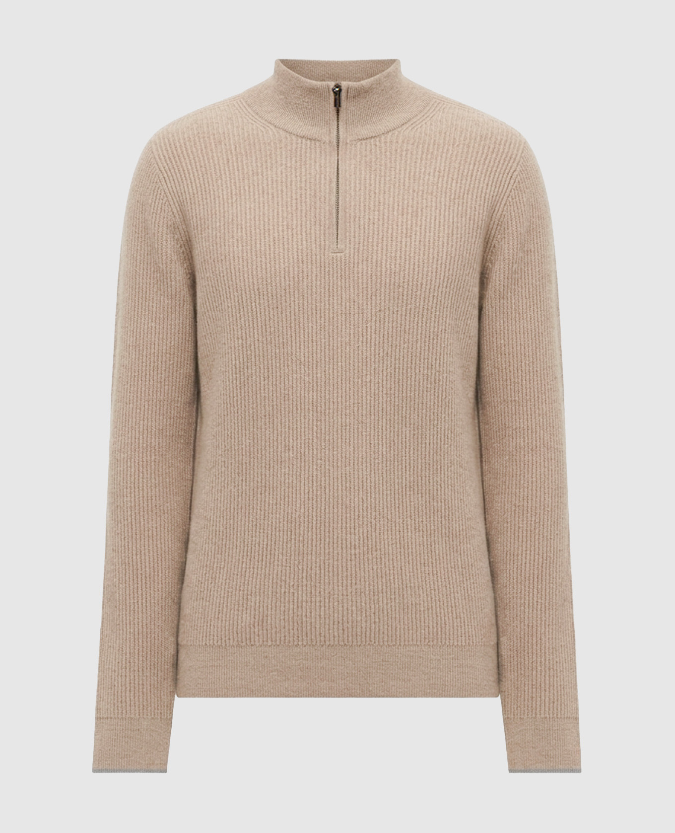 Beige cashmere jumper with zipper