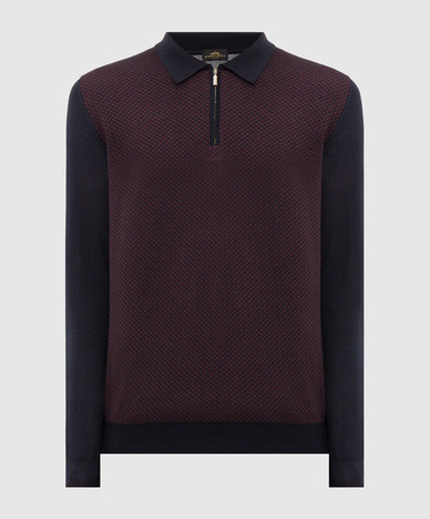 Blue wool and cashmere polo shirt