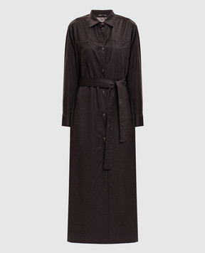 Marco Pescarolo Brown wool and silk shirt dress NIKED5428