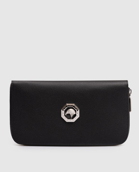 Stefano Ricci Black leather clutch wallet with metal emblem PP312PMR