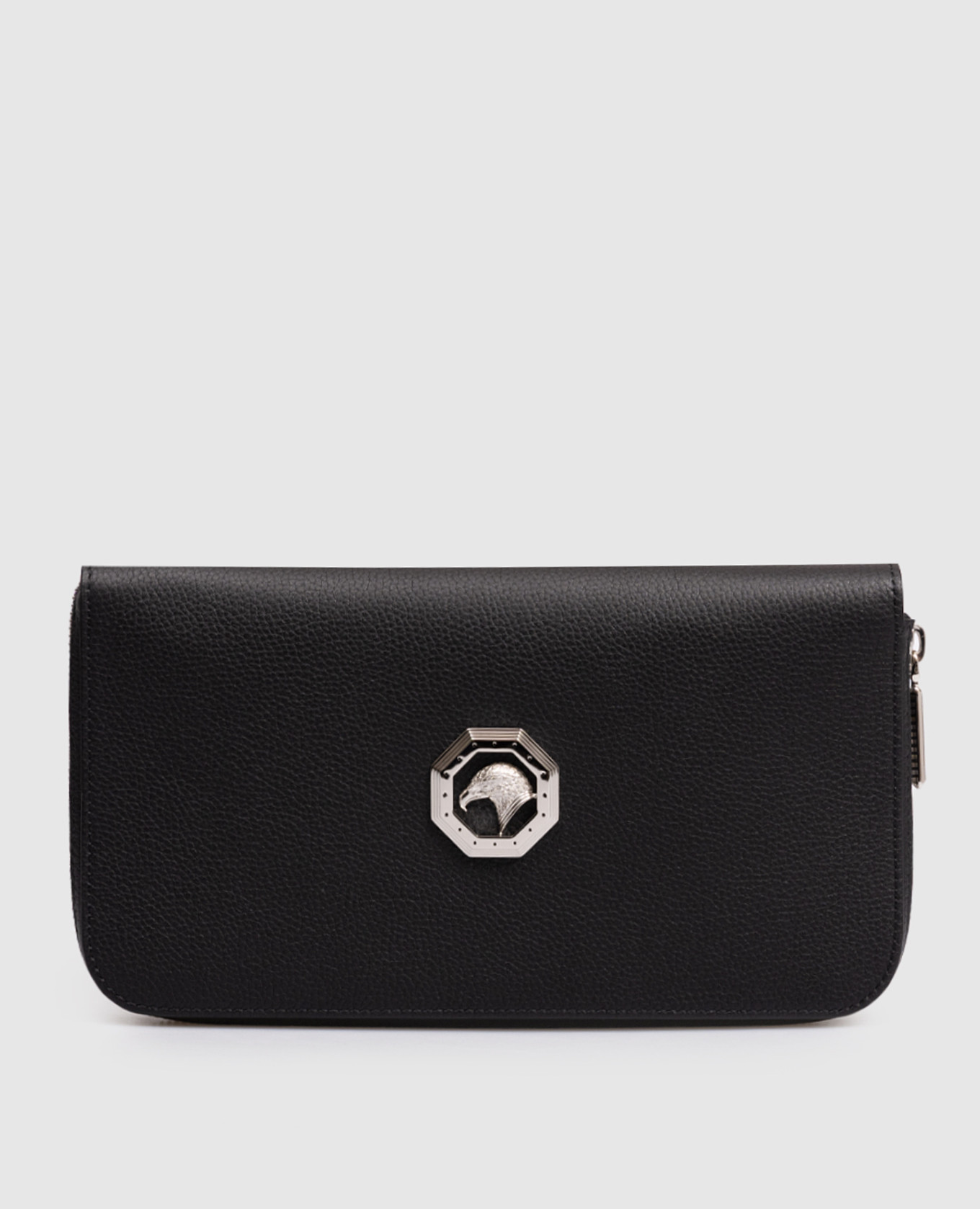 

Black leather clutch wallet with metal emblem Stefano Ricci