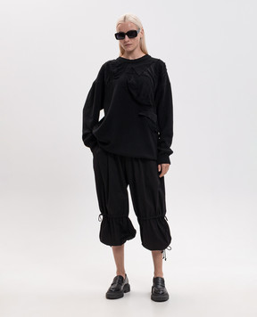 Y`S Yamamoto Black wool sweater with appliqués YVK18688