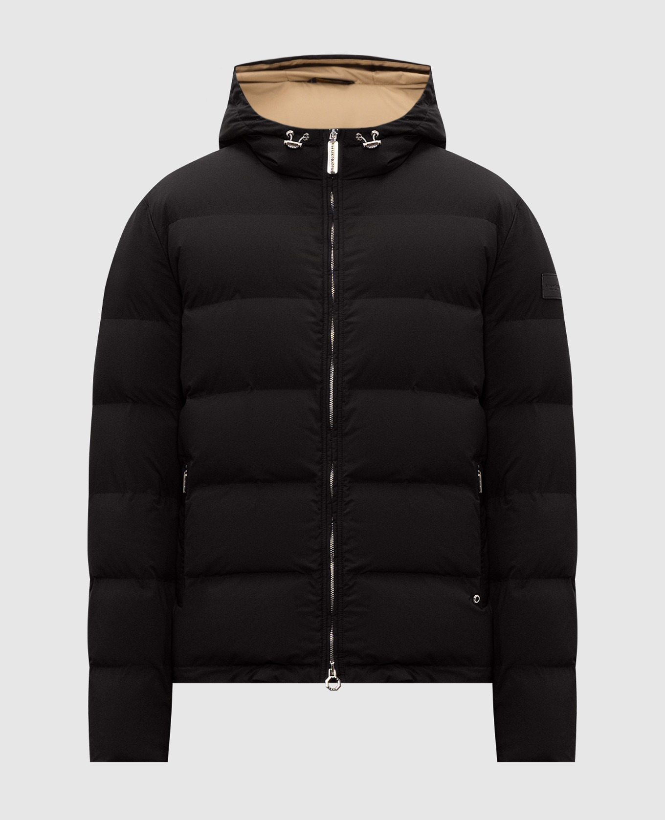 Black down jacket with logo patch