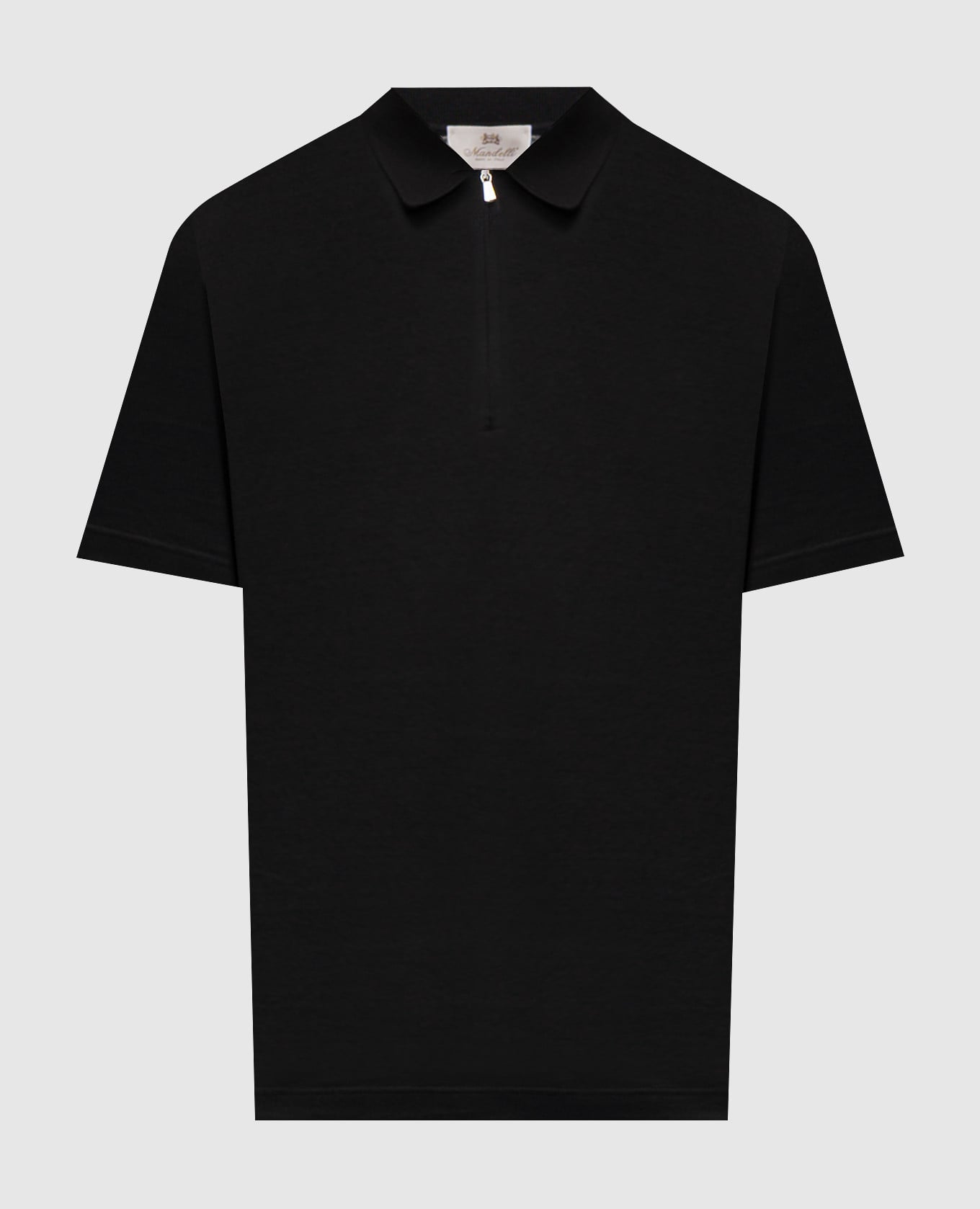 Black silk polo shirt with logo patch