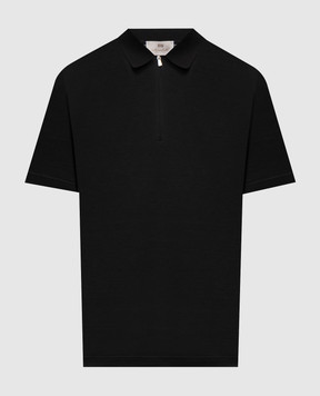 Enrico Mandelli Black silk polo shirt with logo patch 3K065A5674