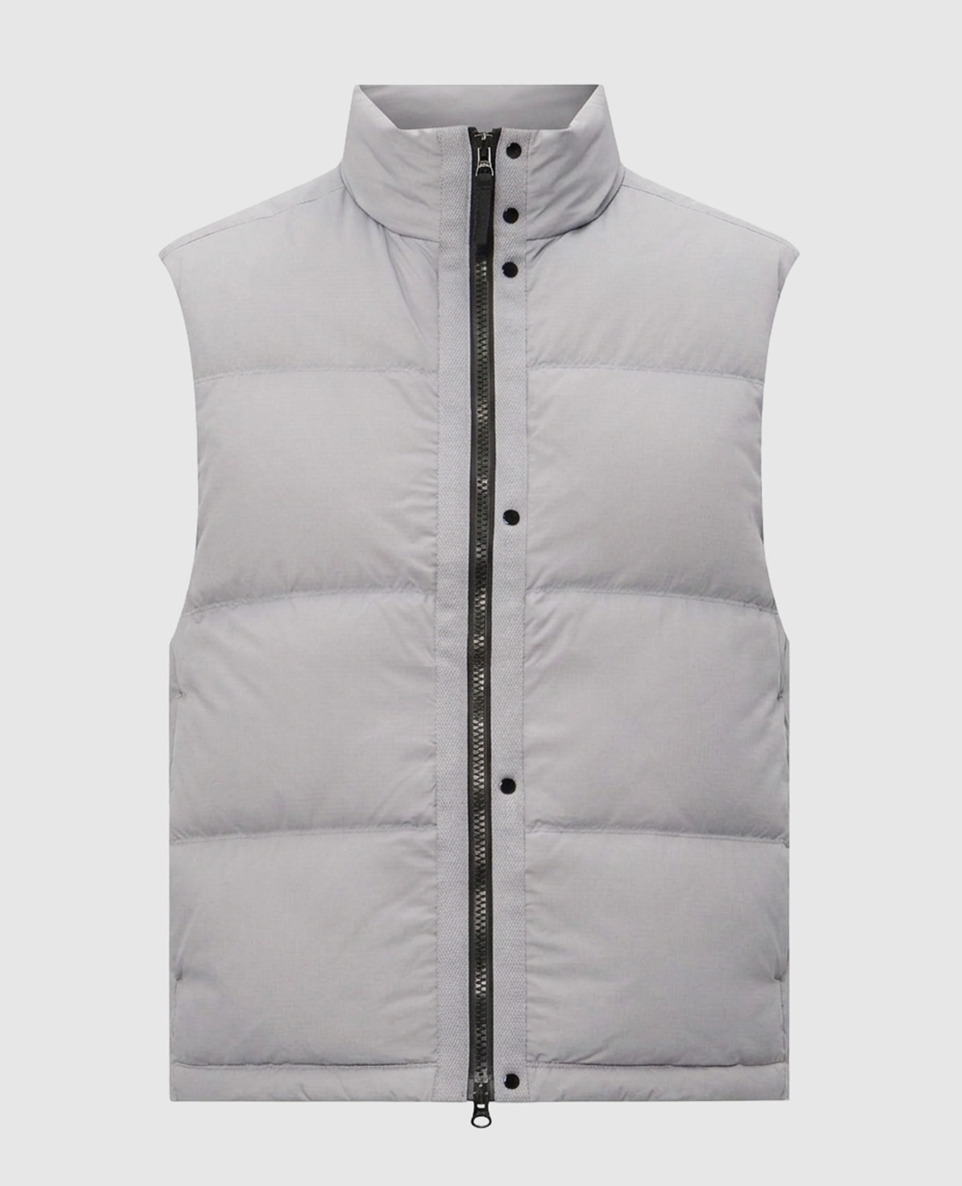 Blue down vest with logo patch