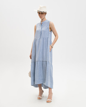 Peserico Blue linen dress with ruffles S0209902600