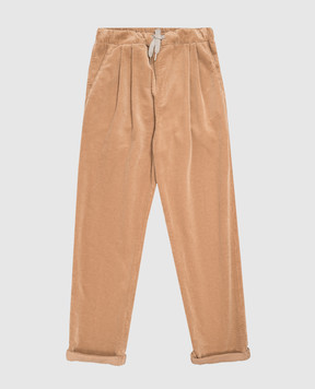 Brunello Cucinelli Children's brown corduroy pants with lapels B280NP113C