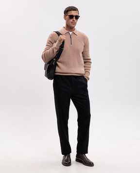 Canali Beige wool and cashmere jumper with polo collar MK02547C1237